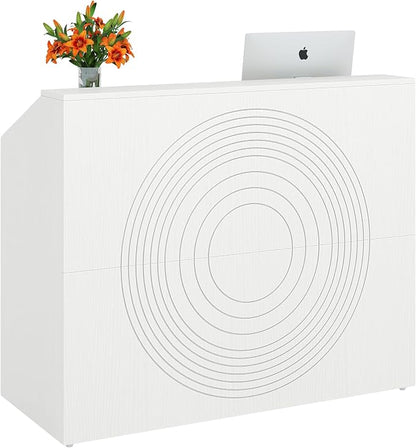 LITTLE TREE 47-Inch Reception Desk with Counter, White Front Desk Reception Room Table, Retail Counter for Checkout, Modern Welcome Desk for Lobby, Office, Beauty Salon