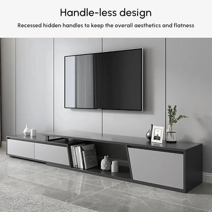 homary Extendable TV Stand with 3 Drawers Minimalist Rectangle Entertainment Center TV Console Up to 110" (70.9”W-110.2”W) (Gray)
