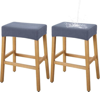 YISUN Stool Covers Rectangle - 2 Pack Stretch Waterproof Saddle Seat Cover Counter Bar Stools Bar Chairs Covers Kitchen Island Chairs Cushion Protector (2, Dark Gray)