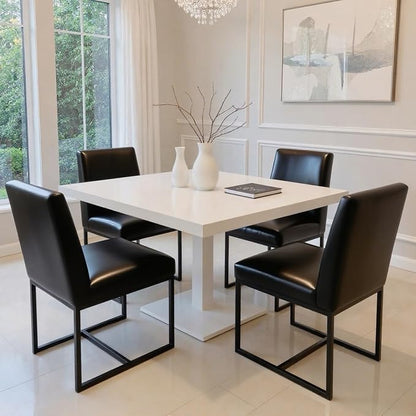 HNY Modern Dining Chairs Set of 2, Upholstered Leather Dining Room Chairs with Ergonomic Back & Metal Frame for Home, Kitchen, Apartment, Black