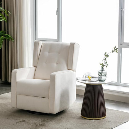 CANMOV Swivel Rocker Recliner Chair, Nursery Glider Chair, Nursery Rocking Chairs, Manual Reclining Chair, White