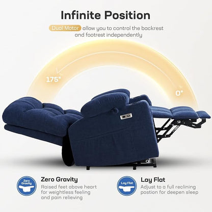 Tami Tami Dual Motor Power Lift Chair Recliner for Elderly with Massage and Heat, Infinite Position Electric Lift Recliner with USB A&C, Cup Holders (T6012 - Chenille Fabric, Blue, Oversized)