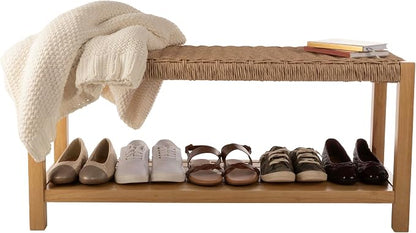 Alaterre Furniture Newport 40 Inch Solid Wood Entryway Bench - Modern Farmhouse Indoor Decorative Bench with Handcrafted Woven Rope Seat - Furniture for Entryway, Dining Room, or Kitchen (Light)
