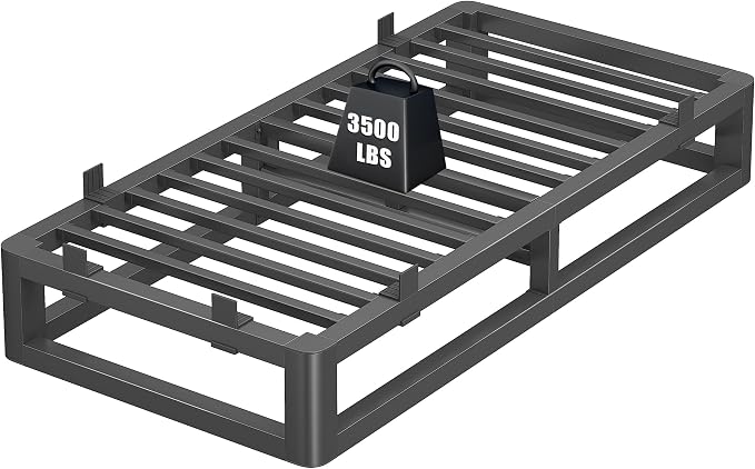 10 Inch Twin XL Bed Frame with Rounded Corner and Squeak Free U-Slot Design, Metal Platform Bed Frames 6 Non-Slip Guards, 3500lbs Heavy Duty Steel Slat Support, No Box Spring Needed, Black