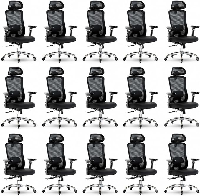 Marsail Ergonomic Office Chair with 6D Armrests, 3D Adjustable Headrest, Slide Seat, Lumbar Support, and 4-Position Tilt Lock – Big and Tall Office Chair with 330 lbs Capacity, Pack of 15