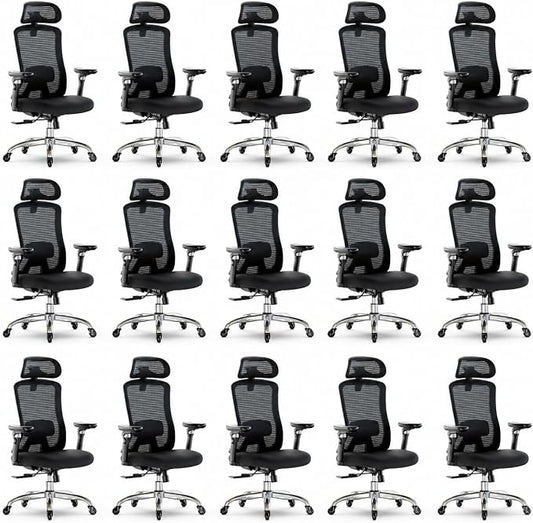 Marsail Ergonomic Office Chair with 6D Armrests, 3D Adjustable Headrest, Slide Seat, Lumbar Support, and 4-Position Tilt Lock – Big and Tall Office Chair with 330 lbs Capacity, Pack of 15