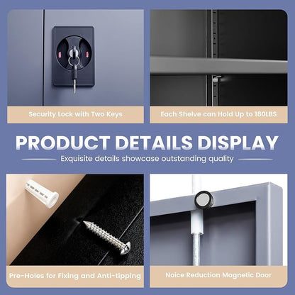 Metal Storage Cabinet,Locking File Cabinet with Doors and Adjustbale Shelves,Tool Steel Cabinets for Garage,Home Office,School,Gym(Grey & Black)