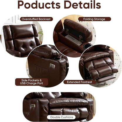 Dual Motor Power Lift Recliner Chair for Elderly with Massage and Heat, Oversized Lift Chair with Arm Storage, Lay Flat Lift Recliner for Adults, Big Tall, Infinite Position,Lving Room, Brown