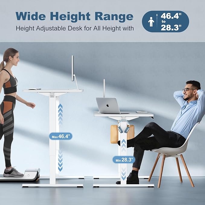 DUMOS 63 Inch Electric Standing Desk Height Adjustable, Sit to Stand Computer Workstations Large Work PC Table Home Office Writing Gaming Desks with Memory Presets for Walking Pad, Bedroom, White