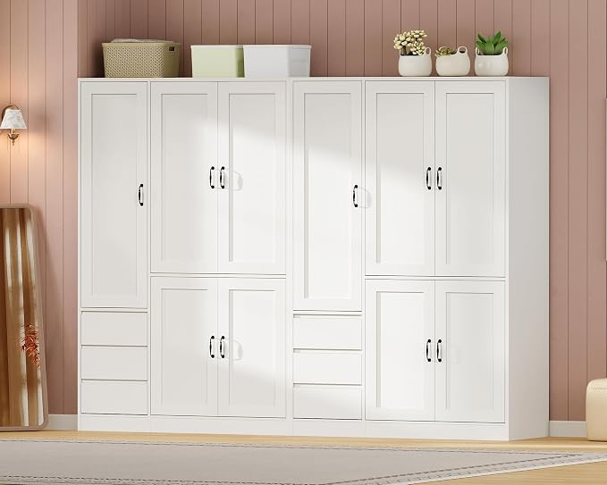 RALGEND Armoire Wardrobe Closet with 3 Drawers, 5 Doors Wardrobe Cabinet for Bedroom, 70.9" Bedroom Armoire with Hanging Rod, Large Capacity Storage Wardrobe Armoire, Clothing Storage Closet, White