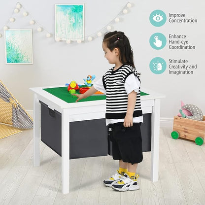 Costzon Kids Table, Children Wooden Activity Table w/Storage Drawers, 2 in 1 Building Block Tabletop for Arts, Crafts, Reading, Preschool, Nursery, Kindergarten, Toddler Table (White)