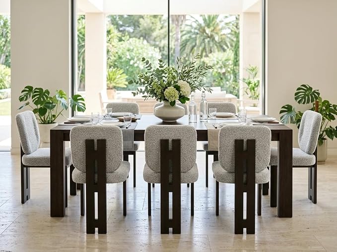 CIMOTA Boucle Dining Chairs Set of 4, Mid-Century Modern Upholstered Accent Chairs with Soft Curved Backrest and Solid Wood Legs for Kitchen, Dining Room, or Living Room, Gray