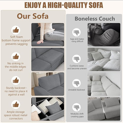 127" Modular Sectional Sofa with Storage, Corduroy 7-Seater V-Shaped Sofa with Ottoman Chaise, Convertible L-Shaped U-Shaped Cloud Sectional Couches for Living Room, Apartment