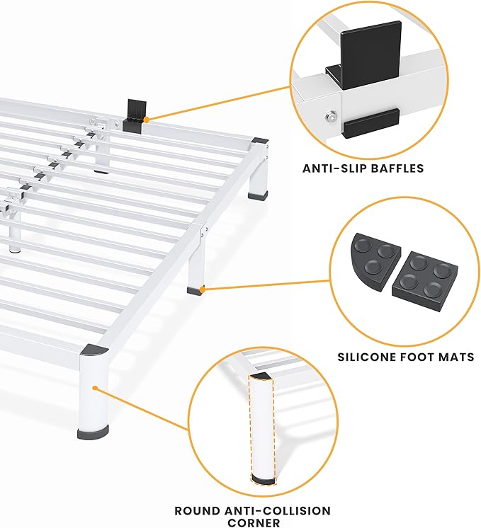 Superay 10 Inch Full Size Metal Platform Bed Frame with Round Corners, Storage Space Under High Bed Frame-Heavy Duty Steel Slats Support, Noise Free - Easy Assembly - No Box Spring Needed, White