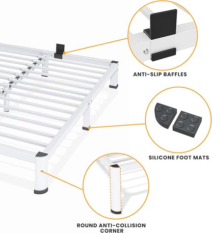 Superay 10 Inch Full Size Metal Platform Bed Frame with Round Corners, Storage Space Under High Bed Frame-Heavy Duty Steel Slats Support, Noise Free - Easy Assembly - No Box Spring Needed, White