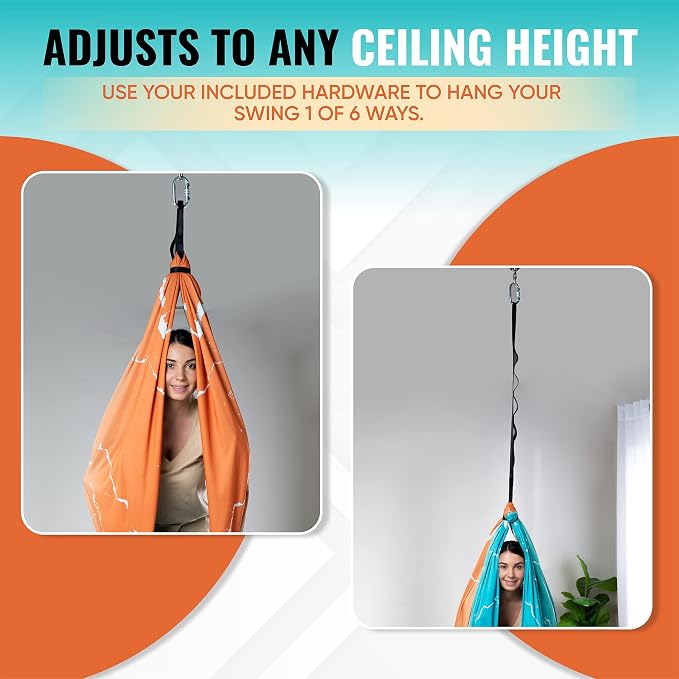Indoor Sensory Swing for Kids or Outdoor – Holds 300lbs, Double-Layer, & 360° Swivel, Calming Compression Therapy Swing Hammock for Kids & Adults with All Hardware – Sensory-Motor Toys & Gifts