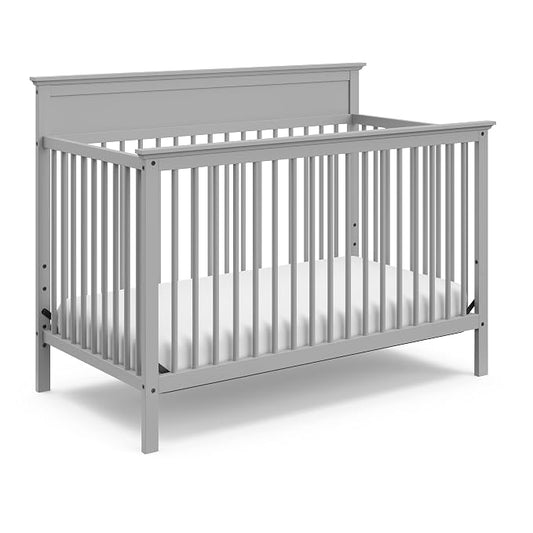 Storkcraft Carmel 5-in-1 Convertible Crib - GREENGUARD Gold Certified, Converts to Toddler Bed & Full-Size Bed, Fits Standard Full-Size Crib Mattress, 4 Adjustable Mattress Heights (Pebble Gray)