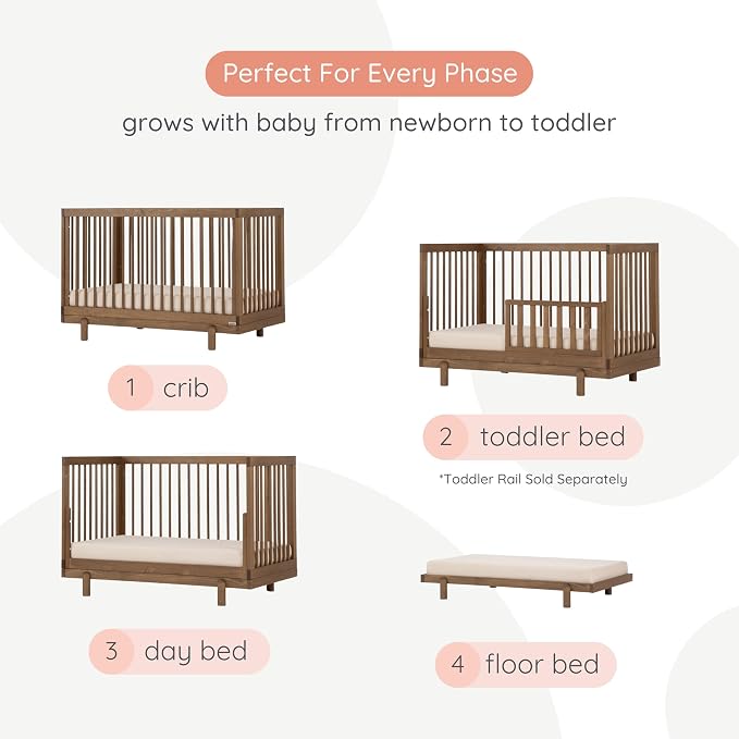 dadada Baby Bliss 4-in-1 Convertible Crib to Toddler Bed & Floor Bed – Made in Italy, GREENGUARD Gold Certified, Baby-Safe Finish, Sustainable Beechwood, Modern Design, 4 Adjustable Heights (Walnut)
