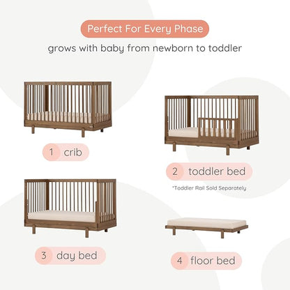 dadada Baby Bliss 4-in-1 Convertible Crib to Toddler Bed & Floor Bed – Made in Italy, GREENGUARD Gold Certified, Baby-Safe Finish, Sustainable Beechwood, Modern Design, 4 Adjustable Heights (Walnut)