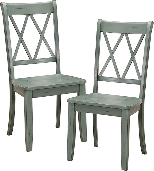 Lexicon Janina Dining Room Chairs Set of 2, Modern Farmhouse Dining Chairs Set of 2, Solid Wood, X Cross Back, for Traditional Modern Ranch Style Kitchen, Armless, Easy Assembly, Teal