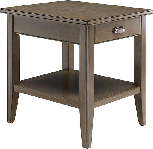 Leick Home Laurent End Table, Solid Wood, with Shelf and Drawer, Smoke Gray, 10507-GR