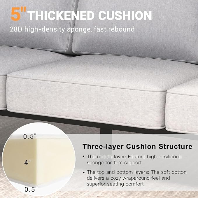 Aluminum Outdoor Patio Furniture Set, 5 Piece Sectional Coversation Sets with Coffee Table, Modern Outdoor Sofa Couch with Thick Cushions for Porch, Balcony, Garden, Lingt Gray