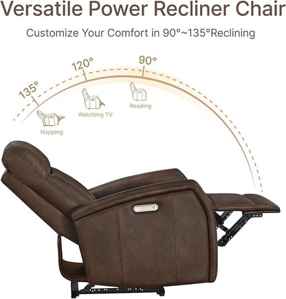 KISLOT Wall Hugger Power Recliner Chair with USB & Type-C Ports Faux Leather Recliner 135° Reclining Small Space Electric Sofa for RV Living Room Bedroom