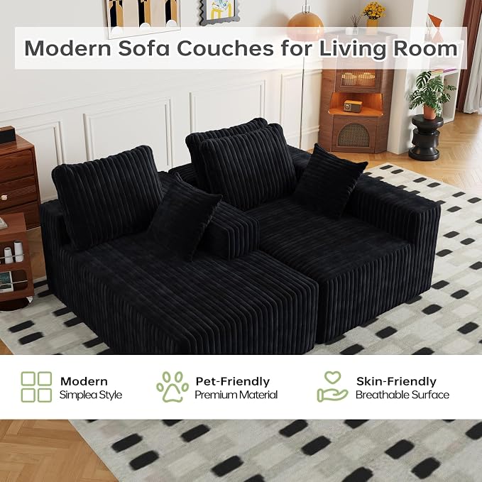 Cloud Boneless Sectional Couches with Oversized Chaise for Living Room, Modular L Shaped Couch with Deep Seat, Memory Foam Compressed 3 Seater Sofa for Apartment