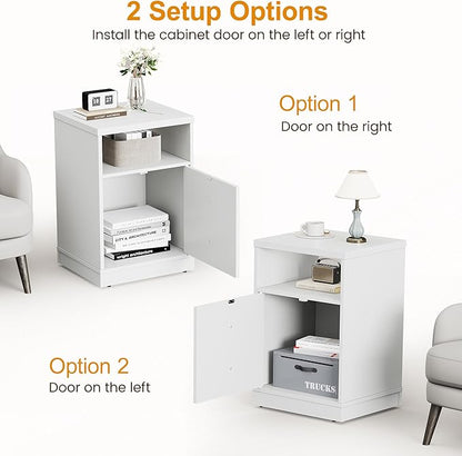 RoyalCraft White Nightstand Set of 2, End Table with Storage Shelf and Door, Faux Two-Drawer Design Side Table, Modern Night Stand for Bedroom Dorm, Wood Beside Table for Small Spaces