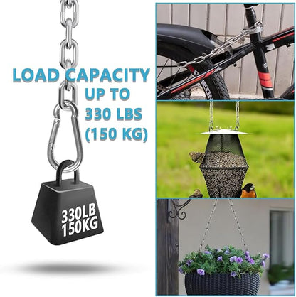 Heavy Duty Stainless Steel Chain, Hanging Safety Link Chain Fitness Chain Weight Lifting Chains with Carabiners for Home Gym Hammock Swing Hanging Chair Punching Bags