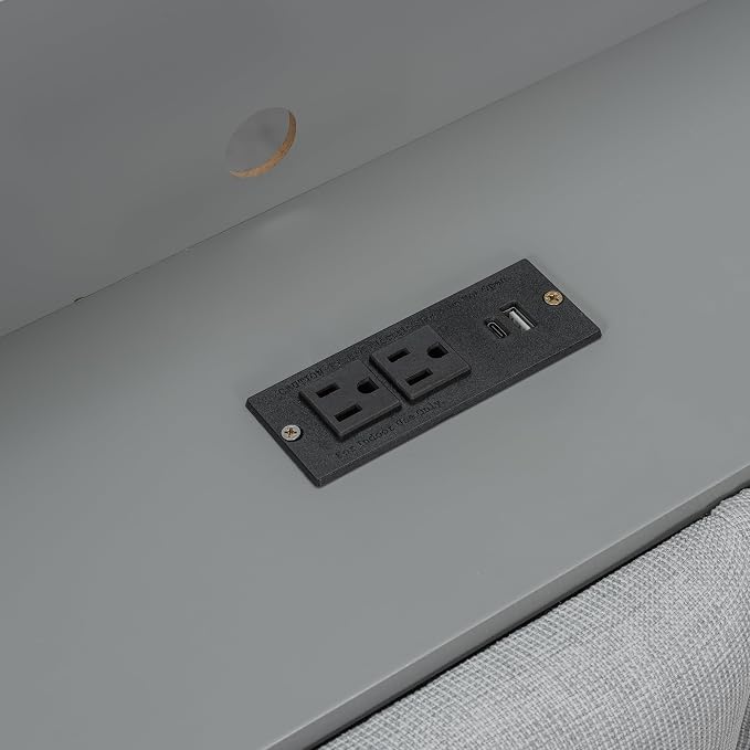 Bellemave Full Size Upholstered Daybed with Desk and Drawers and USB/LED Belt, Corner Bed with Trundle, L-Shape daybed for Bedroom Living Room, Gray（Linen）