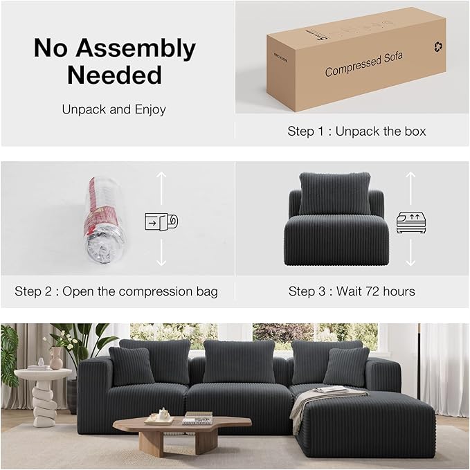 Novilla 106" Modular Sectional Sofa, Modern Cloud Sectional Couch with Smarts Coil® Support, L-Shape Boneless Couch for Living Room Apartments Bedroom, No Assembly Required, Dark Gray (5 Seat)