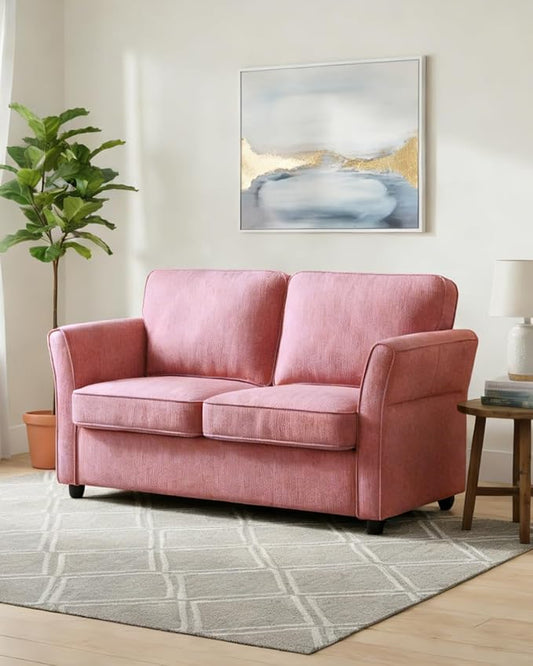 Karl home 67" Loveseat Sofa Chenille Fabric, Pink | Removable Covers, Outward Arms, Spring Cushion & Solid Wood Frame, Deep Seat for Living Room, Bedroom, Apartment