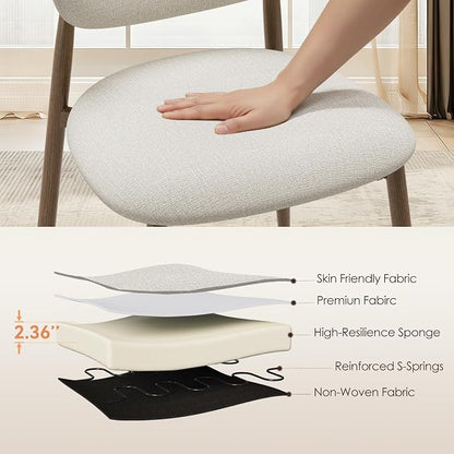 MALOL Dining Chairs Set of 2, Curved Back Kitchen Room Chairs with Metal Legs and Anti Slip Pads, Upholstered Dining Chair for Home and Restaurant, Beige