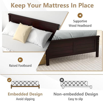KOMFOTT Twin Size Wood Bed Frame with 2 Storage Drawers, Mid Century Platform Bed Frame with Headboard, Sturdy Wooden Slats Support, Modern Mattress Foundation, No Box Spring Required, Easy Assembly