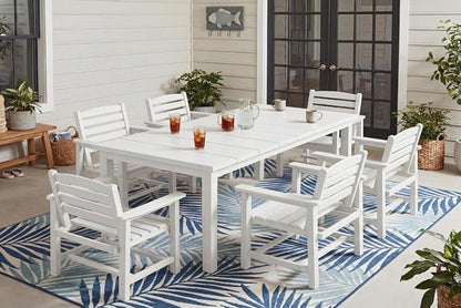 Perli™ 7-Piece Outdoor Dining Set, All-Weather HDPE Patio Furniture with 6 Ergonomic Chairs & Large Table, Built-in Umbrella Hole, UV-Resistant Set for Backyard, Deck, Poolside, White