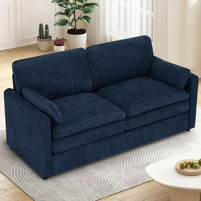69” Chenille Loveseat Sofa w/Arm Pillows, Upholstered 2-Seater Sofa w/Comfortable Back Cushions, Modern 2 Seats Couch w/High-Density Foam for Living Room, Apartment, Office, Blue