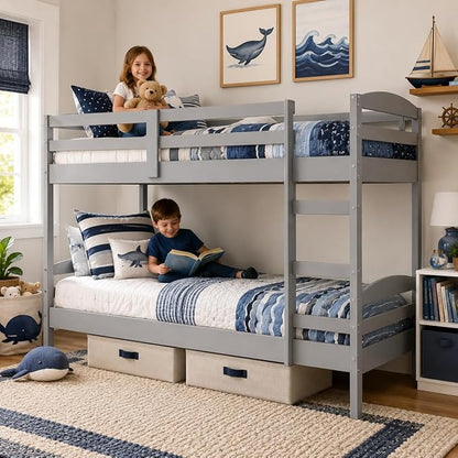 From the Tree Furniture Twin Over Twin Bunk Bed for Kids — Solid Pine Wood with Full-Length Safety Rails & Hang-On Ladder — 220 lbs Per Bunk · ASTM F1427 + 16 CFR 1213 Certified — Space-Saving Design