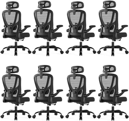 Office Chair Ergonomic Desk Chair - Mesh High Back Office Chair with Headrests Wheels Lumbar Support Home Desk Office Chairs Flip up Armrest Executive Rolling Computer Chair Black 8 Pack
