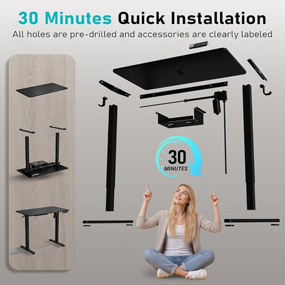 35" Electric Standing Desk Adjustable Height, Small Sit Stand Desk for Home Office & Computer Workstation, Compact Work Desk with Cable Management (Black)