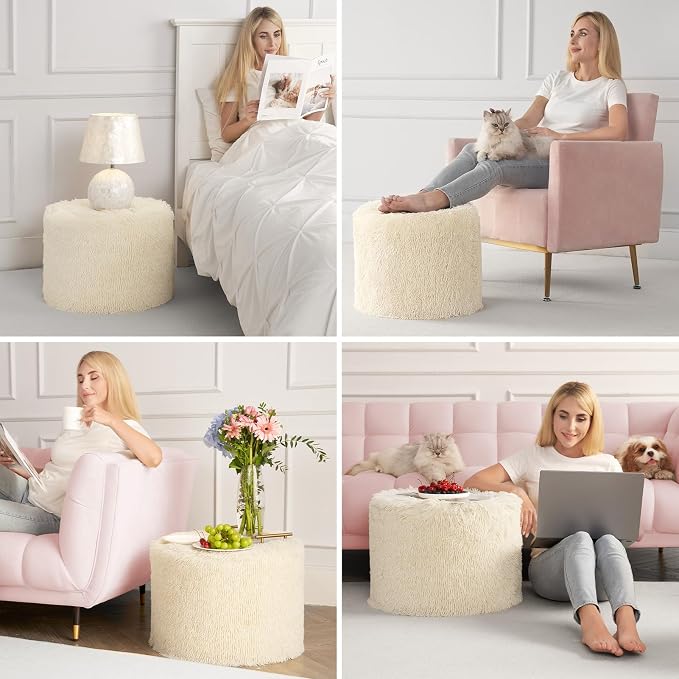 Hansleep Whole Foam Pouf Ottoman, Durable Sturdy Stool with Washable Cover Beige