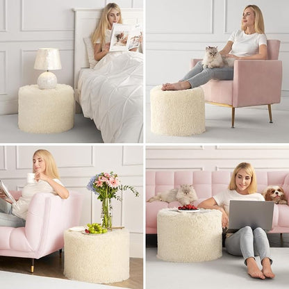 Hansleep Whole Foam Pouf Ottoman, Durable Sturdy Stool with Washable Cover Beige