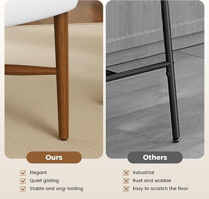 Dining Chairs Set of 6, Linen Upholstered, Solid Wood Legs, Cream | Mid Century Farmhouse, Cross-Brace Reinforced, Padded Cushion, Easy 15-Min Assembly, Kitchen Dining Room