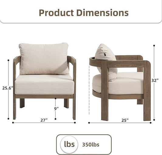 Outdoor Furniture Set, 2Pcs Patio Armchairs, Metal Modern Outside Furniture with 6'' Thick Cushions, Outdoor Conversation Set Balcony Chairs for Backyard, Porch,Deck, Beige