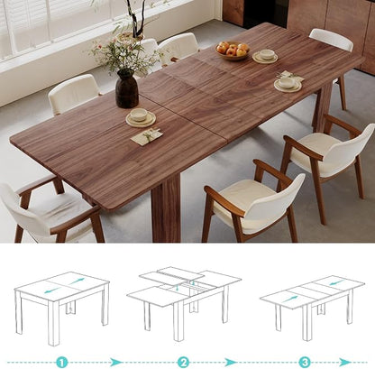 JassmiPkwy 55-86 Inch Expandable Dining Table for 8 People, Large Rectangular Wooden Indoor Dinner Tables, Kitchen Dining Table for Home,Brown