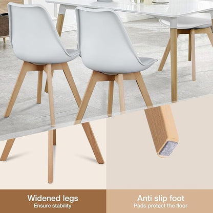 OLIXIS Dining Chairs Set of 8, Mid Century Modern Accent Chairs with Curved Backrest and Wood Legs, PU Leather Upholstered Kitchen Side Chair for Living Room, Bedroom, Outdoor Patio, White