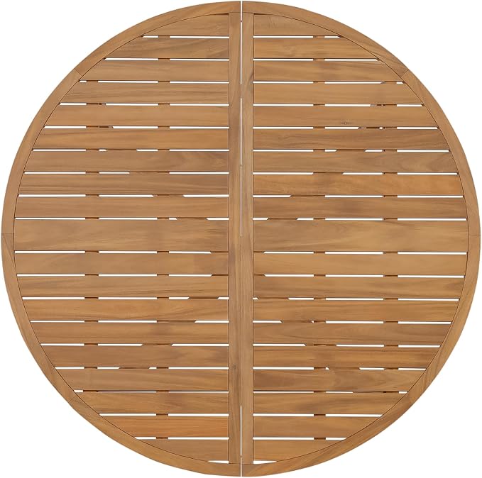 VilroCaz 5-Piece Acacia Wood Outdoor Dining Set for 4, All-Weather 47.2" Round Dining Table with 4 Armchairs and Slatted Design for Patios, Gardens, Pool Sides, and Lawn Areas (Natural-4.11)