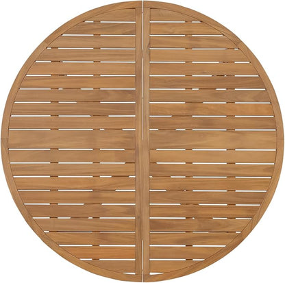 VilroCaz 5-Piece Acacia Wood Outdoor Dining Set for 4, All-Weather 47.2" Round Dining Table with 4 Armchairs and Slatted Design for Patios, Gardens, Pool Sides, and Lawn Areas (Natural-4.11)