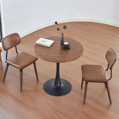Round Dining Table, 24" Circle Tulip Table with Thickened Tabletop & Metal Pedestal, Mid Century Modern Bistro Table for Kitchen, Small Places, Living Room, Cafe (Faux Walnut)