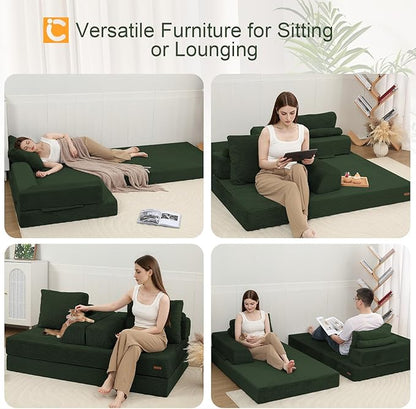 COMAX Futon Sofa Bed, Convertible Sofa Bed, Folding Boneless Couches | Boneless Couch for living room, 4‑in‑1 Fold Out Small Foldable Loveseat Floor Sleeper Mattress Lounge Space‑Saving